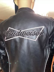 Vtg 90’s Excelled Anheuser Busch Budweiser Leather Bomber Jacket Embroidered M - Picture 1 of 8