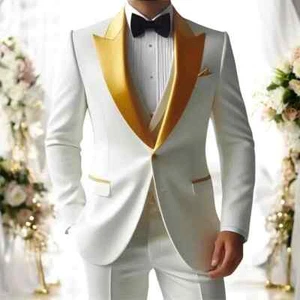 3-teiliger Premium weißer Anzug für Herren | elegante formelle Kleidung für Hochzeiten Blazer - Bild 1 von 4