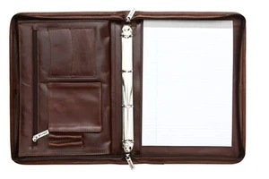 Business Folder Genuine Italian Brown Leather A4 Pad Portfolio Organizer Binder - Picture 1 of 4