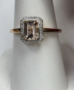 14kt. Rose Gold Morganite Ring with Diamond Halo Ring Size 8.25 - Picture 1 of 7