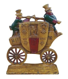 Vintage Cast Iron Door Stop LONDON ROYAL MAIL Coach pulled by Roman Horses HEAVY - Picture 1 of 20