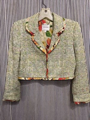 Walter Brand Cropped Jacket Woven Pastel Fabric Silk F￼loral Lining - Image 1 of 4