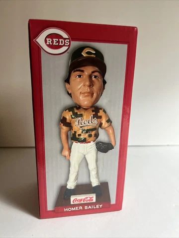 NEW Homer Bailey Cincinnati Reds Camo Military SGA Bobblehead Bobble Head - HOF Cover