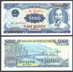 VIETNAM SOZIALIST 5.000 DONG 1991 UNC KS,HO CHI MINH RECHTS,ELECTRIC LINES,AR - Bild 1 von 1