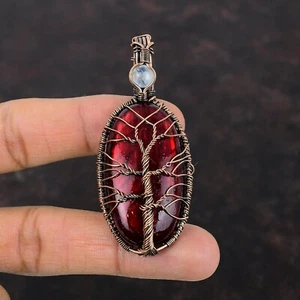Red Fire Labradorite Copper Love Gift Wire Wrapped Tree Of Life Pendant 2.76" - Picture 1 of 6