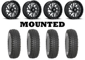 Kit 4 System 3 XCR350 Tires 36x10-18 on Fuel Triton Gloss Black Wheels CAN - Picture 1 of 5