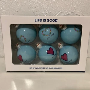 New Life Is Good Set Of 6 Heart Ball Christmas Ornaments Blue Sea Shells - Picture 1 of 4
