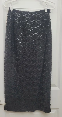 Neiman Marcus Women's Black Sequin Maxi Skirt Sz 6 Wrap Party *see Photos - Image 1 of 4