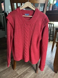 Suéter Democracy Mujer L Rojo Brillante Mezcla de Algodón Tejido con Cable Manga Botón - Imagen 1 de 9