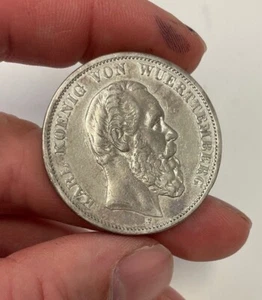 Wurttemberg (Germany) - 1875-F Large Silver 5 Marks - Picture 1 of 5