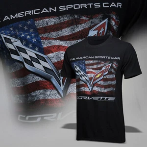 2014-2019 Corvette C7 Mens Vintage USA Flag T-Shirt with Logo & Script 637646 - Picture 1 of 4