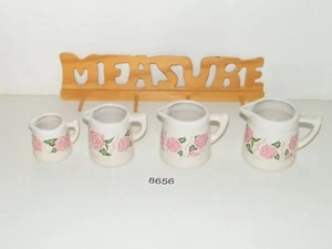 Ceramic Measuring Cup Set Rose Pattern Home Decor With Wooden Holder - Picture 1 of 5