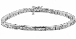 4.00 Ct TW Ladies Princess Cut Diamond Tennis Bracelet In White Gold 14 kt - Picture 1 of 5