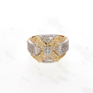 Men's 10k Yellow Gold Natural Round & Baguette Diamond Cluster Pinky Ring 2 Ct - Picture 1 of 3