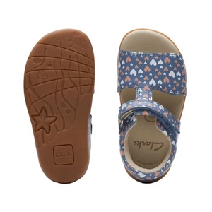 Clarks Toddler Girls ZORA BEAT Denim Print Leather Sandals F/G Fitting - Picture 1 of 7