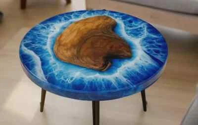 18" Ocean Wave Epoxy Tabletop – Resin Home Decor Tabletop Custom - Image 1 of 4