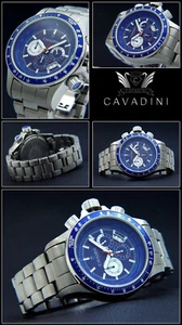 Massiv Titan Chronograph CAVADINI Sport Azurblau Jumbo 50mm CV-1260 Schraubkrone - Bild 1 von 1