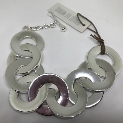 $425~NWT~ROBERT LEE MORRIS STUDIO~SILVER LINKED CIRCLES CHAIN BRACELET~DESIGNER~ - Image 1 of 4