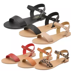Women Ankle Strap Open Toe Lightweight Comfortable Casual Flat Sandals - Picture 1 of 29