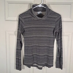 Columbia Long Sleeve Shirt Womens Size XS Gray White Fair Isle Mock Neck Stretch - Picture 1 of 19