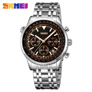 SKMEI Men Brand Watch Chronograph Multifunction Quartz Wristwatch Steel Watches - Picture 1 of 28