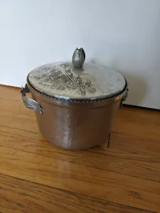 Vintage MCM Hammered Aluminum Ice Bucket Tulip Knob/ Floral Handles - Picture 1 of 8