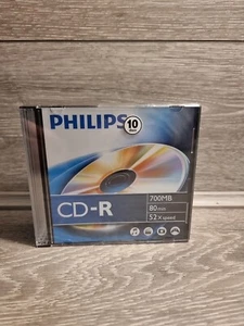 Paquete de 10 CD grabables en blanco de 52 velocidades Philips CD-R en estuches individuales para joyas - Imagen 1 de 5