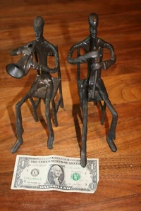 Vintage Bronze Seated Musicians Statue Sculpture Trumpet & Flute - Picture 1 of 4