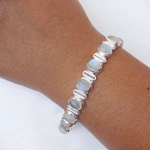 Natural Rainbow Moonsotne Bracelet 925 Sterling Silver Moonstone Jewelry-B025 - Picture 1 of 3