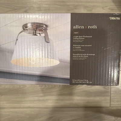 allen + roth May 9.5-in Brushed Nickel Flush Mount Light WHITE - Image 1 of 2
