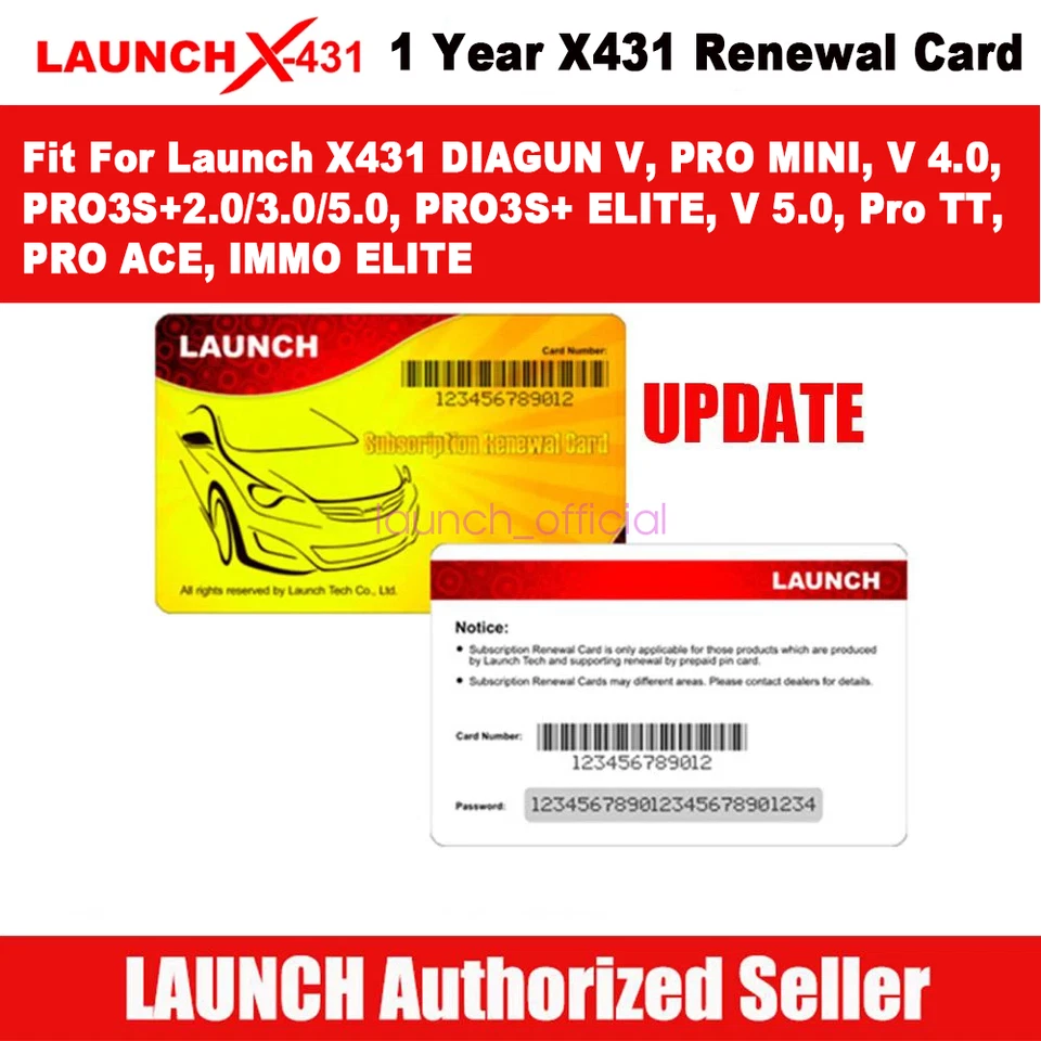 One Year Software Update Renewal Card for LAUNCH X431 V PROS PRO3S+ V+ PRO TT - Изображение 1 из 1