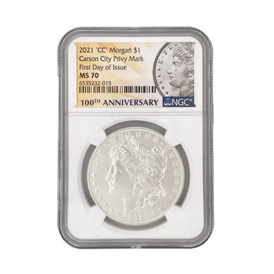 NGC MS70 2021-CC Morgan Dollar $1 Silver Coin - First Day of Issue Privy Mark - Image 1 of 2