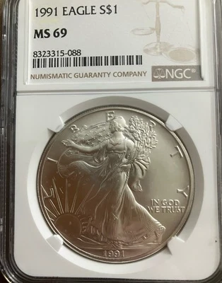 American Silver Eagle 1991 $1 NGC MS69 Foto 1 de 2