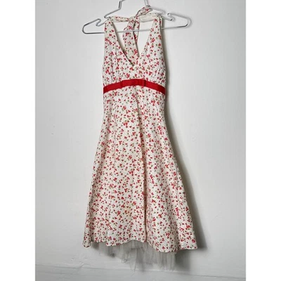 Vestido de Colección City Triángulos Estampado Cereza Cuello Halter con Acento de Cinta Roja Años 90 Foto 1 de 4