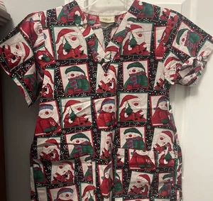 Tafford Christmas Holiday Santa Snowman Short Sleeve Scrub Top Size XS - Picture 1 of 3