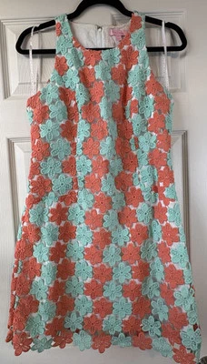 Lilly Pulitzer Pearl Sunrise Orange Two Tone Truly Petal Lace Shift Sz4 - Image 1 of 4
