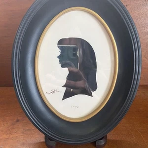 Vintage Oval Silhouette Art Of Woman In Black Frame 1990 8 x 10" - Picture 1 of 7