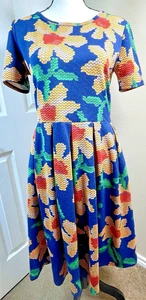 Vestido Lularoe Amelia Talla L Naranja Azul Verde Rojo Girasoles Bolsillos - Imagen 1 de 10