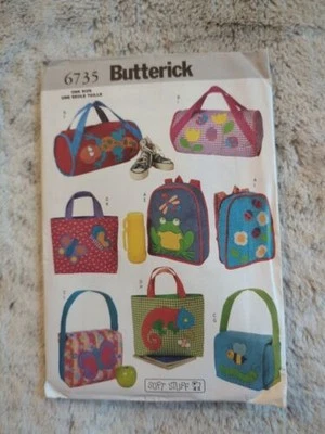 Butterick Sewing Pattern 6735 School Bags Backpack Duffle Lunch Tote Bag Uncut  - Image 1 of 4