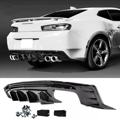 Painted Gloss Blk Shark Fin Rear Bumper Diffuser For 16-24 Chevy Camaro LT SS RS Foto 1 de 4