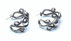 Vintage Ohrringe Deko Stil Mexiko 925 Sterling Silber massiv Handarbeit ~ 21,7 g - Bild 1 von 8