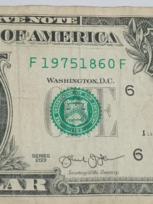 2013 $1 F ATLANTA BEP F-F BLOCK BIRTHDAY NOTE JUNE 18 1975 (F19751860F) - Image 1 of 4