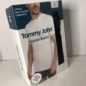 Tommy John Cotton Basics Stay Tucked Fit schwarzes Unterhemd 2er-Pack Stretch neu im Karton - Bild 1 von 7