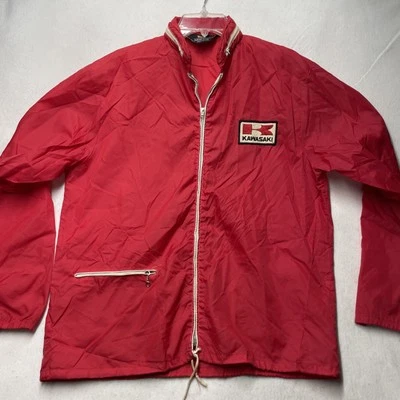 Chaqueta cortavientos Kawasaki Racing vintage años 80 90 EE. UU. Roja XL parche capucha oculta Foto 1 de 4