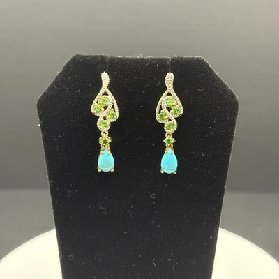 Natural Arizona Sleeping Beauty Turquoise, Natural Russian Diopside Drop Earring - Image 1 of 4