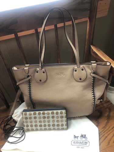 Borsa Coach Tote Bag Tatum Colpo di Frusta Pelle TAN con Portafoglio Fisarmonica Zip Lg + Sacchetto Antipolvere!