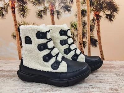 Sorel Explorer II Joan Cozy Boots Black Sea Salt White Sherpa Women's Size 7 NEW - Image 1 of 4