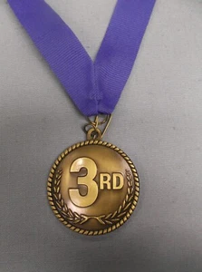 3rd place gold wreath medal blue neck drape trophy - Picture 1 of 1