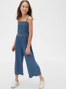 Girls' GAP Deep Blue Wash Cotton Denim Wide Leg Cropped Jumpsuit, Size S (6-7) - Picture 1 of 7