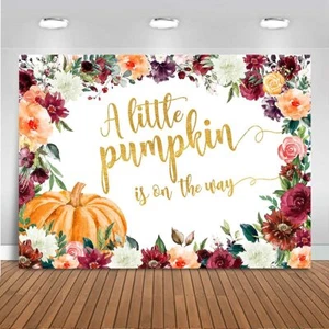 Pumpkin Baby Shower Backdrop Girls Fall Baby Shower Background Thanksgiving D... - Picture 1 of 7